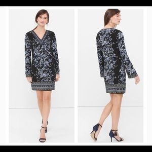 White House Black Market Embroidered V Neck Shift Dress Size XS (NWOT, Like New)